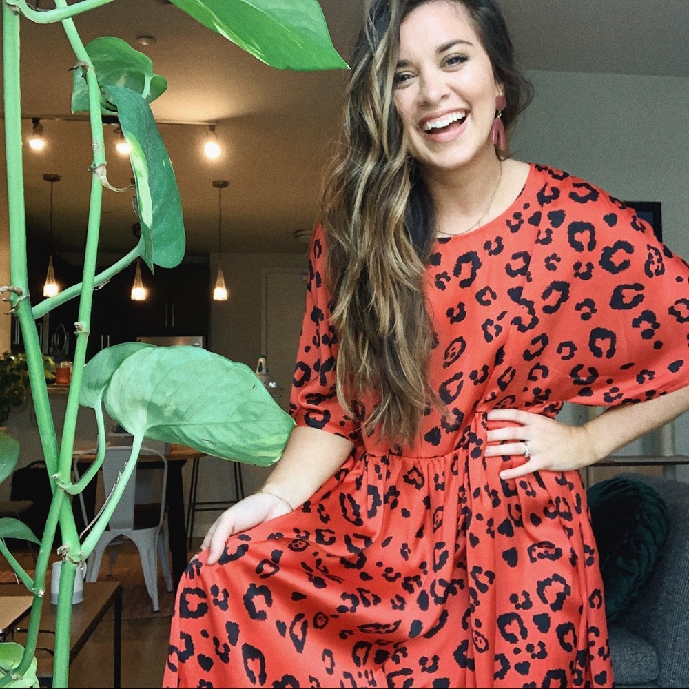 ASOS Orange + Black Leopard Print Midi Dress